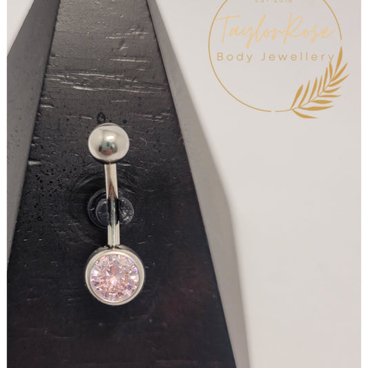 Navel Curve Pink Bezel Set Cubic Zirconia Bottom