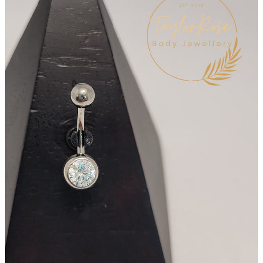 Navel Curve Bezel Set Crystal Clear Cubic Zirconia Bottom