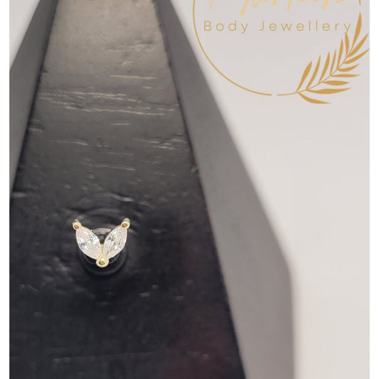 14k Solid Gold & CZ Double Petal Attachment and Post