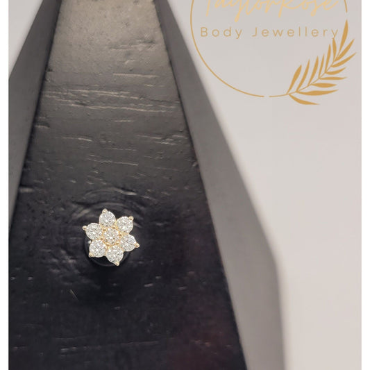 14k Solid Gold & CZ Flower Attachment and Post 'The Floraline'